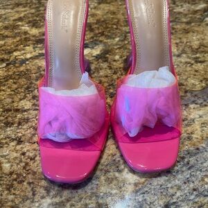 Fuchsia Clear-Strap Block Heel Sandals by LevMarré